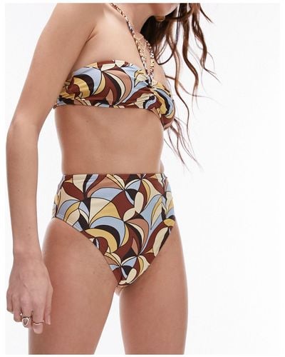 TOPSHOP – mix and match – bikinihose mit 70er-jahre-wirbelprint, hohem bund und hohem beinausschnitt - Mehrfarbig
