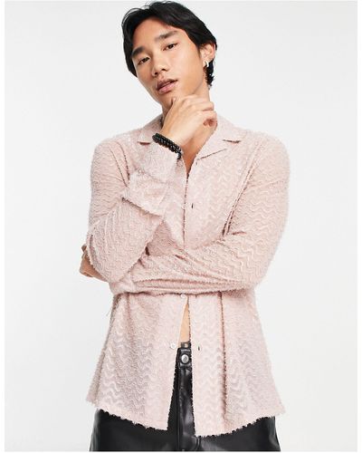 ASOS Textured Tinsel Shirt With Revere Collar - Pink