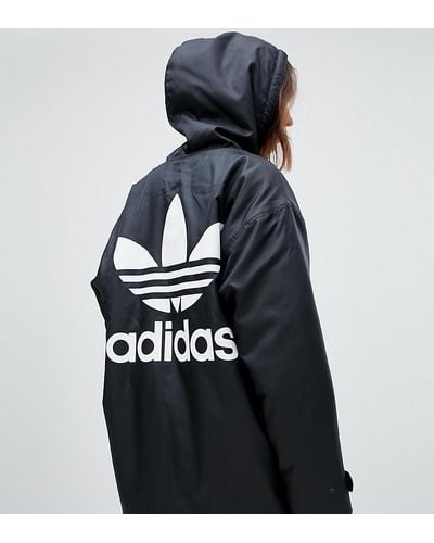 adidas Originals Hooded Coat With Back Logo In Black