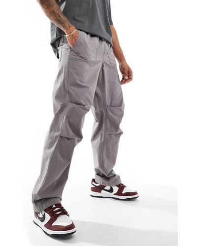 SELECTED Loose Fit Elasticated Waistband Ripstop Trousers - Grey