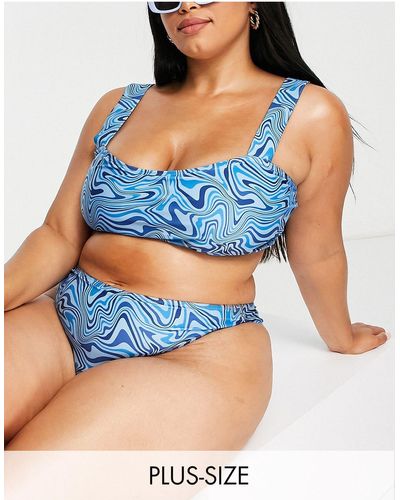 Brave Soul Plus - Bikinitopje Met Hartvormige Halslijn En Brede Bandjes - Blauw