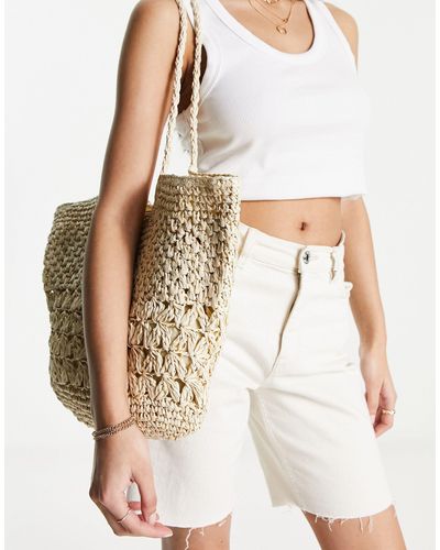 Glamorous Woven Oversized Tote Bag - Natural