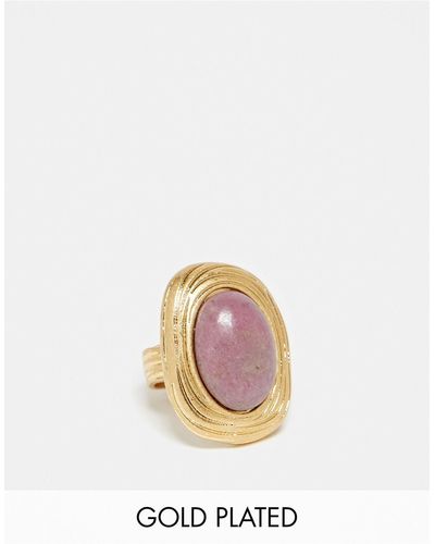 ASOS 14k Plated Ring With Real Semi Precious Stone - White