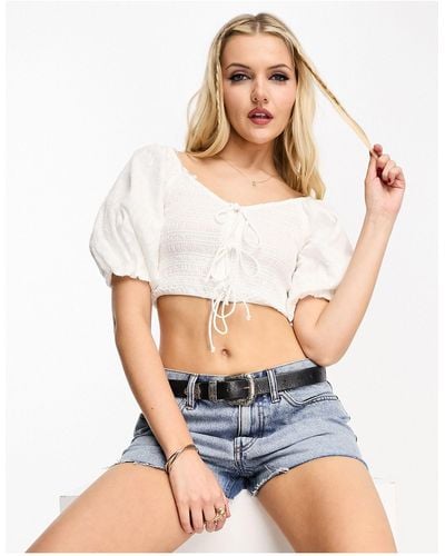 New Look Milkmaid Tie Front Puff Sleeve Top - White