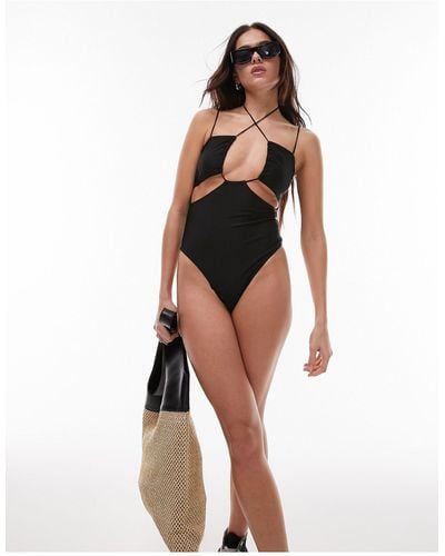 TOPSHOP Skinny Strap Cut Out Swimsuit - Black