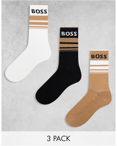 BOSS 3 Pack Rib Stripe Ankle Sock - White