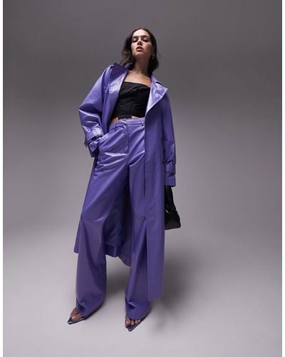 TOPSHOP Pantalon d'ensemble ajusté coupe droite en tissu enduit - lilas liquide - Violet