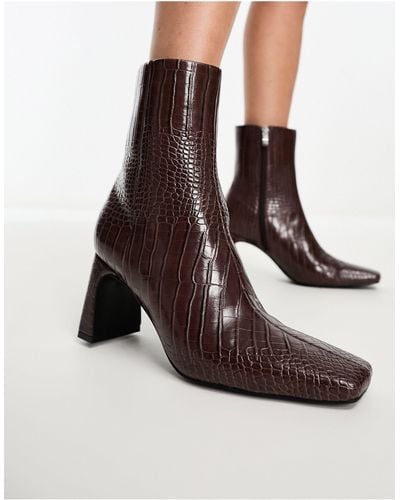 Glamorous Mid Heel Ankle Boots - Brown