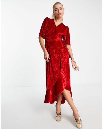 Flounce London Long Sleeve Wrap Maxi Dress - Red