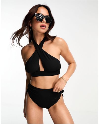 Pimkie Cut Out Halter Bikini Top Co-ord - Black
