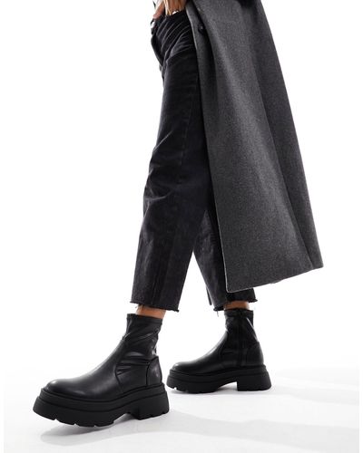 London Rebel Botas negras estilo calcetín con suela gruesa - Negro