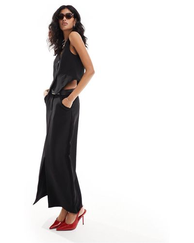 Pieces Tailored Maxi Skirt With Front Split - Black
