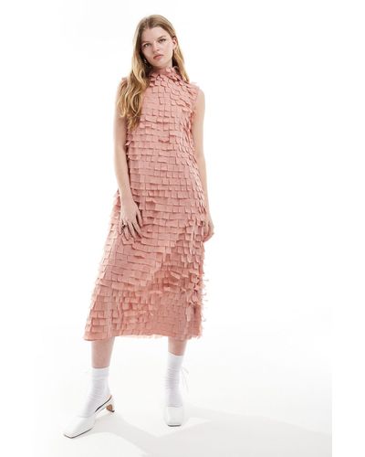 Ghospell Textured Midaxi Dress - Pink