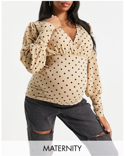 Mama.licious Mamalicious Maternity Long Sleeve Top With Wrap Front Detail - Multicolour