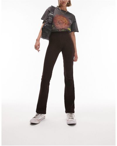 Topshop Unique Stretchy Velvet Cord Flared Trousers - Brown
