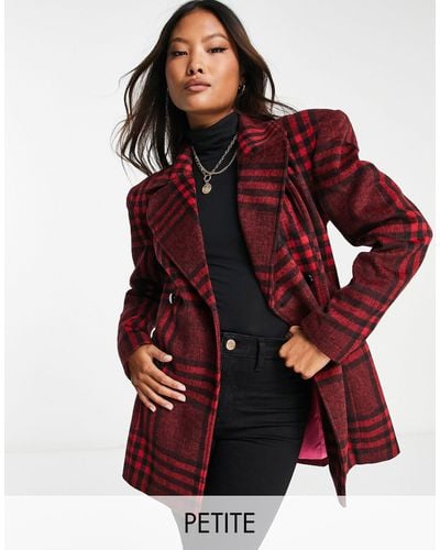 Miss Selfridge Petite Check Blazer Jacket With Extreme Shoulders - Red