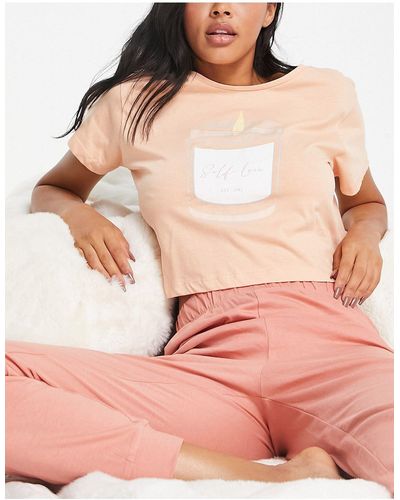 Brave Soul – pyjamaset mit t-shirt und schmaler hose - Pink