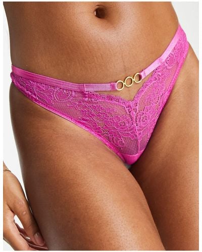 New Look Lace Thong With Strap Detail - Pink