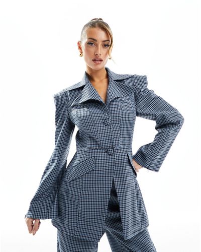 DASKA Tailored Tweed Blazer Co-ord With Bustier Detail - Blue