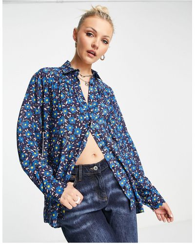 Love Moschino Overhemd Met 80s Bloemenprint - Blauw