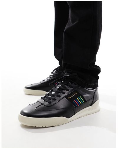 PS by Paul Smith Dover Side Stripe White Sole Leather Trainers - Black