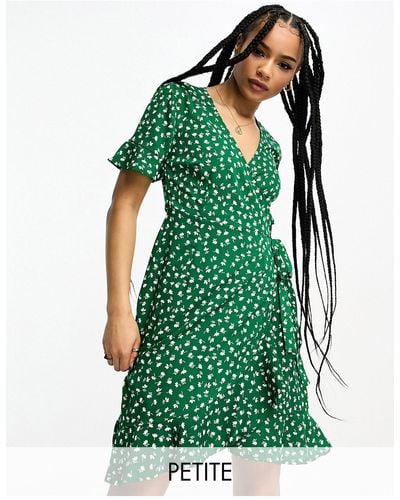 Only Petite Frill Wrap Mini Dress - Green