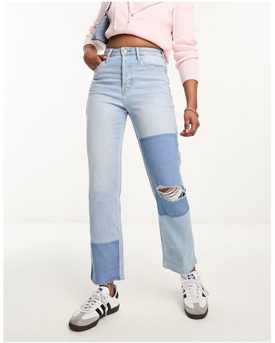 Hollister Jean droit effet patchwork - clair - Bleu