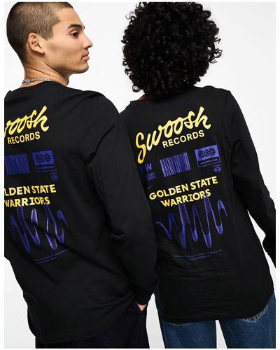 Nike Basketball Nba Golden State Warriors Unisex Swoosh Records Back Print Graphic Long Sleeve T-shirt - Blue