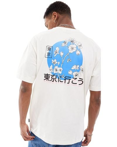 Only & Sons Relaxed Fit T-shirt With Japanese Blossom Back Print - Blue