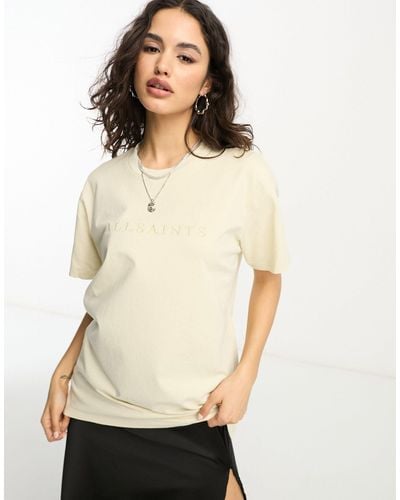 AllSaints Pippa Boyfriend T-shirt With Embroidered Logo - Natural