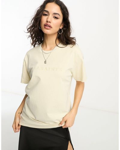 AllSaints Pippa - Boyfriend T-shirt Met Geborduurd Logo - Naturel