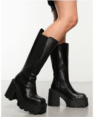ASOS Cabin Premium Leather Heeled Knee Boots - Black