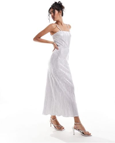 Never Fully Dressed Luna Metallic Plisse Maxi Dress - White