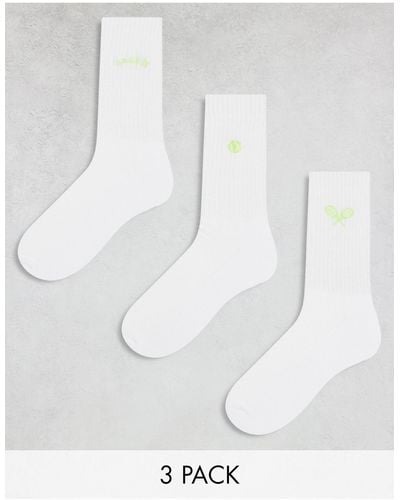 ASOS 3 Pack Sock With Tennis Embroidery - White