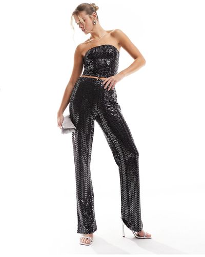 Pieces High Waisted Sequin Straight Leg Pants Co-ord - Black
