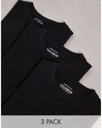 Pull&Bear Set Van 3 Regular-fit T-shirts - Zwart