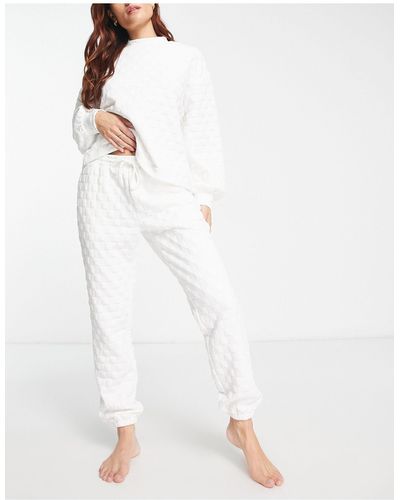 ASOS Premium Lounge Quilted Check High Neck Sweat & jogger Set - White