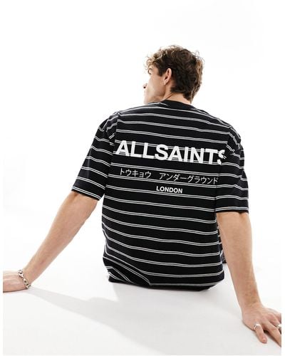 AllSaints – underground – oversize-t-shirt mit en streifen - Schwarz