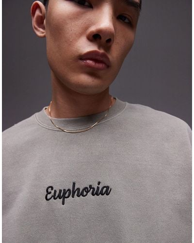 TOPMAN Oversized Fit Sweatshirt With Euphoria Embroidery - Grey