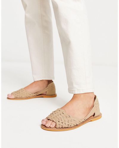 ASOS Francis Leather Woven Flat Sandals - Natural