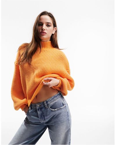 ASOS Chunky Rib Sweater With High Neck - Orange