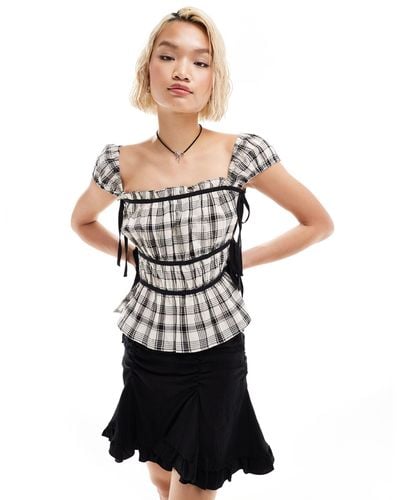 Collusion Milkmaid Top With Open Bow Side - White