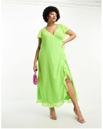 ASOS Asos Design Curve - Maxi-jurk Met Ruches En Overslag Van Dobbystof - Groen