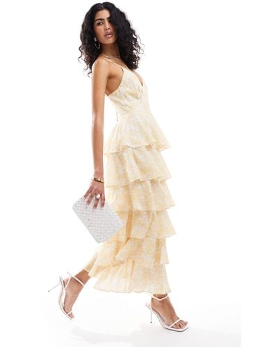 Pretty Lavish Tiered Ruffle Midaxi Dress - Natural