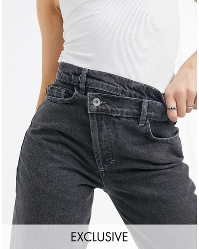 Collusion X014 - jeans dad larghi anni '90 con vita asimmetrica, nero slavato - Grigio