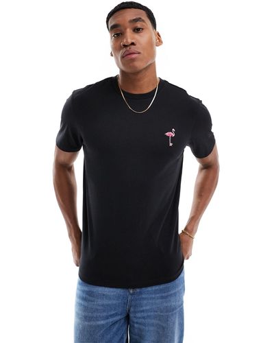 Threadbare T-shirt nera con fenicottero ricamato - Blu
