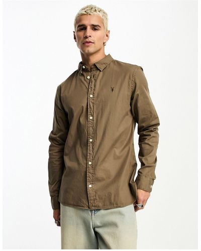 AllSaints Hawthorne - camicia elasticizzata marrone legno scuro