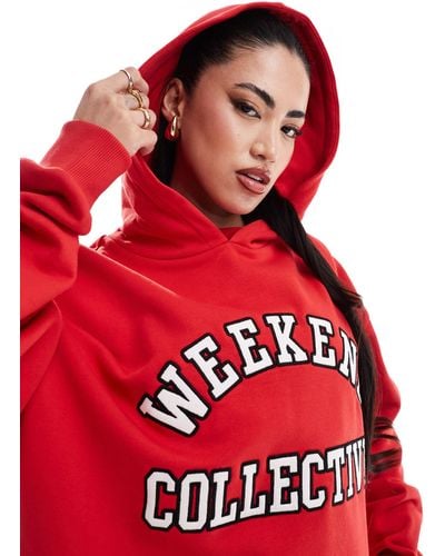 ASOS Asos Design Weekend Collective Oversized Hoodie With Varsity Logo - Red