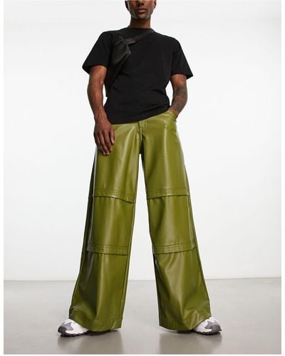 ASOS Extreme Wide Leg Leather Look Jeans - Green