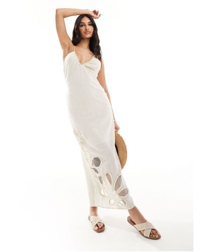 ASOS Linen Midi Slip Dress With Cutwork Floral Detail - White